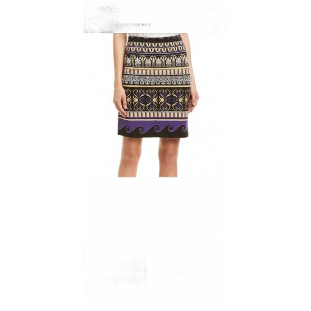 J. McLaughlin Purple Yellow Geometric Patterned Rayon Blend Pencil Skirt Size 8